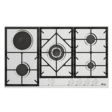 Purity Built In Dual Fuel Hob, 4 Gas Burner + 1 Electric Burner, 90 cm, Stainless Steel - HPT909ES - ESTORES