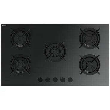 Fresh HFR90CMGC1 Glass Built In Gas Hob, 5 Burners, 90 cm, Black - Fresh - ESTORES Main image