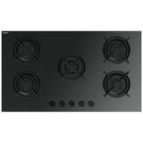 Fresh HFR90CMGC1 Glass Built In Gas Hob, 5 Burners, 90 cm, Black - Fresh