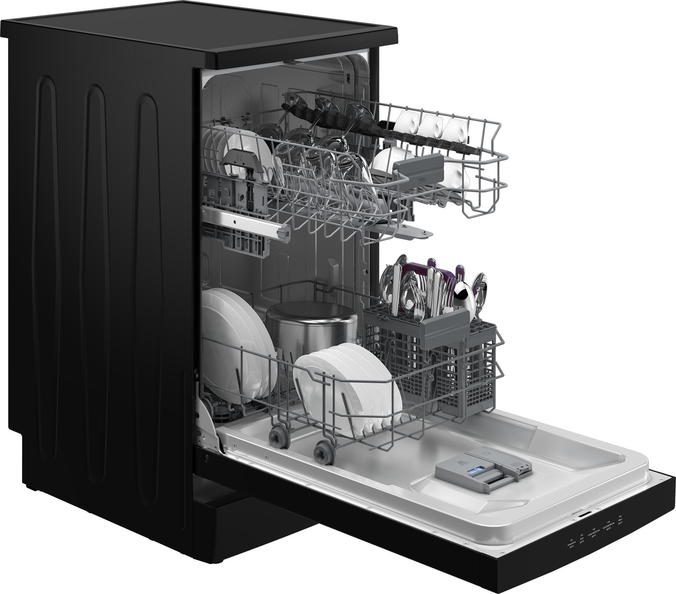 Beko b300 Digital Dishwasher With Inverter Technology, 10 Place Settings, 5 Programs, Black - BDFS15020B