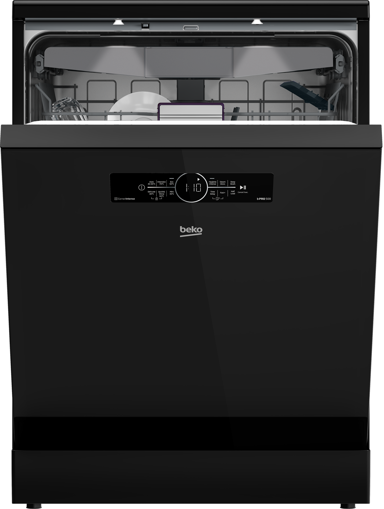 Beko bPRO 500 Digital Dishwasher, 15 Place Settings, 6 Programs, Black - BDFN36531GB