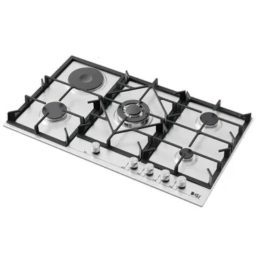 Purity Built In Dual Fuel Hob, 4 Gas Burner + 1 Electric Burner, 90 cm, Stainless Steel - HPT909ES - ESTORES