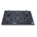 Purity Glass Built-In Gas Hob, 6 Burners, 90 cm, Black - HPT916G