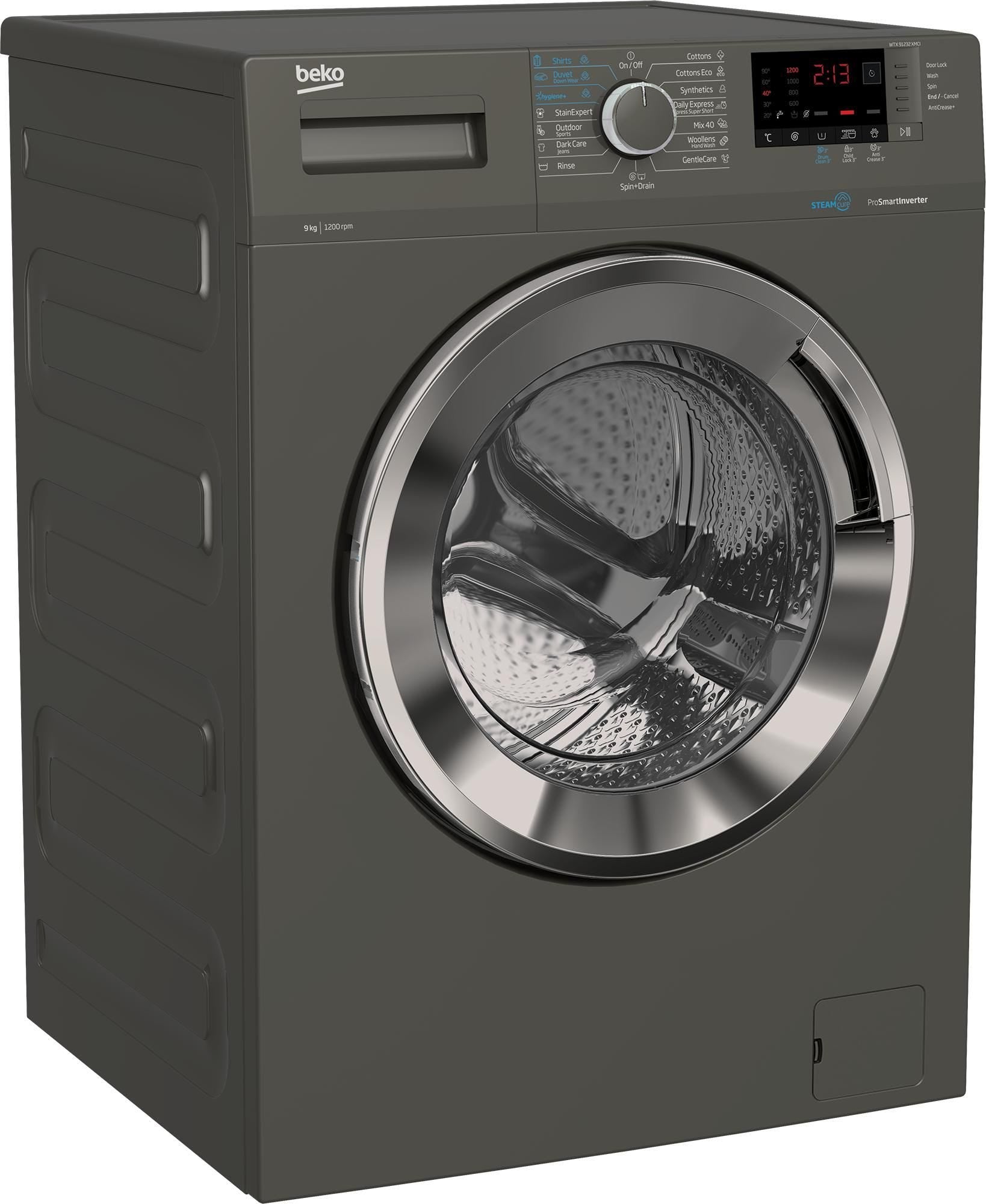 Beko Front Load Full Automatic Washing Machine With Inverter Technology, 9 kg, Grey - WTX 91232 XMCI2
