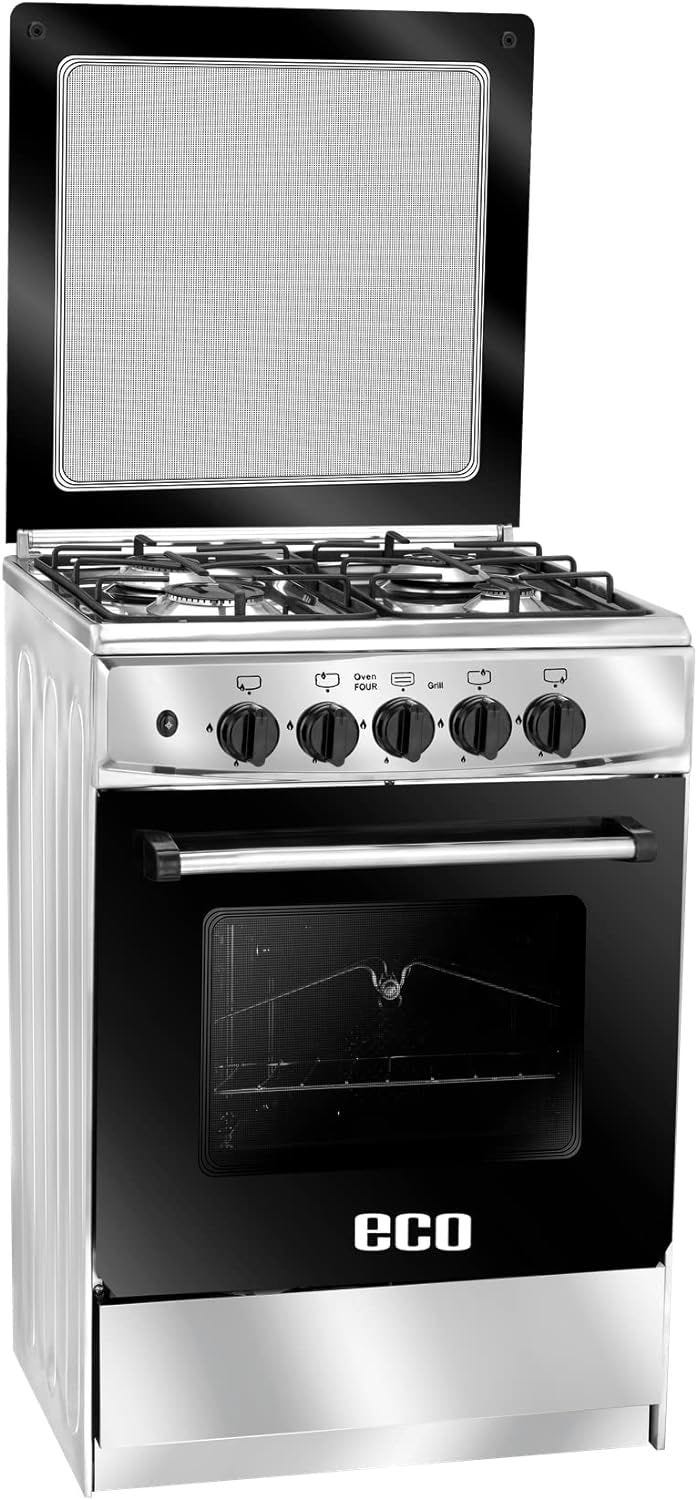 Unionaire ECO Gas Cooker, 60 cm, 4 Burners, Silver Black - C66SV-AC-447-F-ECOP-2W-AL