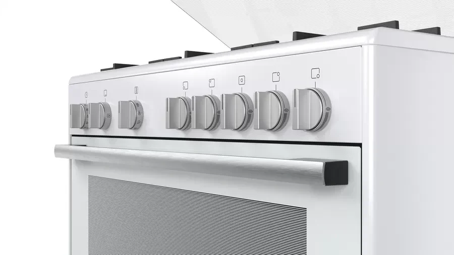 Bosch Serie 2 Gas Range Cooker, 5 Gas Burners, 90 cm, White - HSG736227M - ESTORES