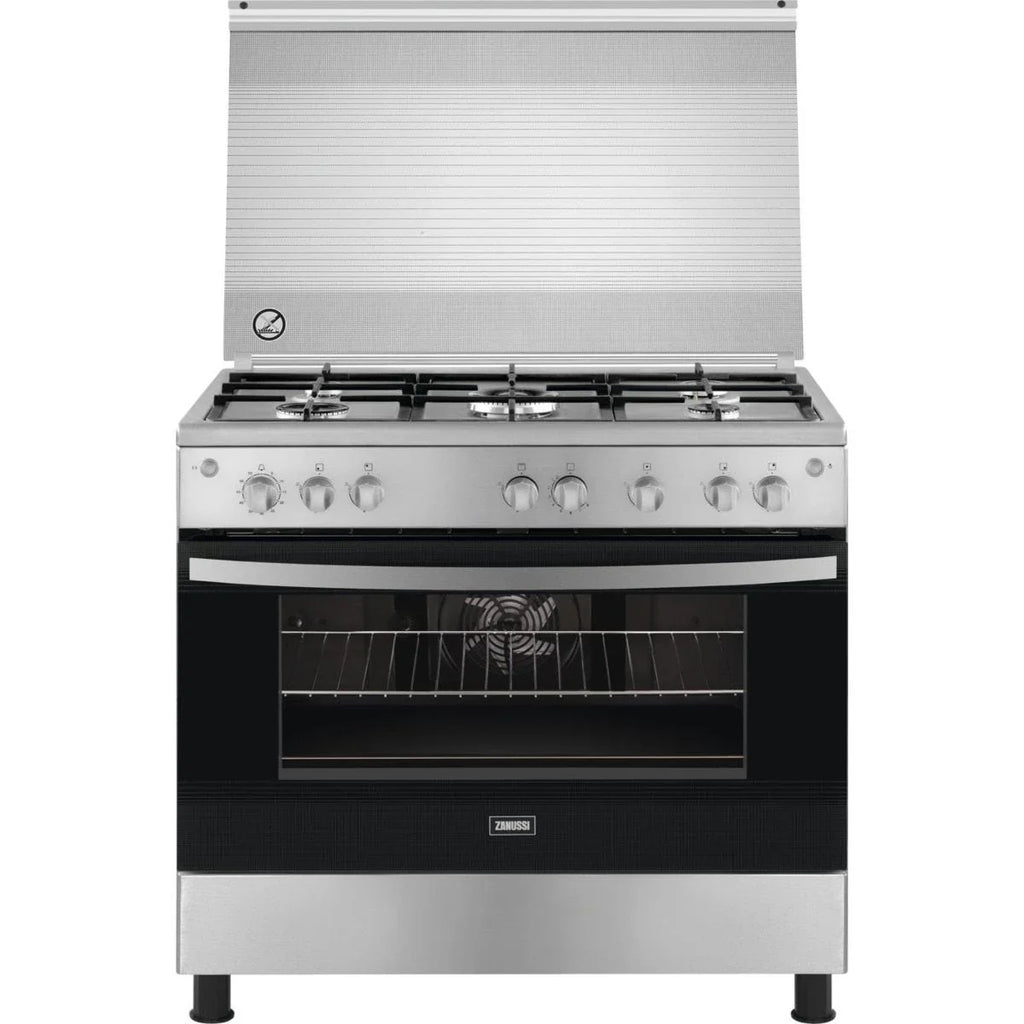Zanussi Coolcast Gas Cooker, 5 Burners, 90 cm, Stainless Steel - ZCG91236XA - ESTORES