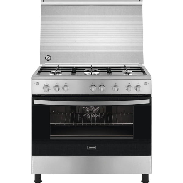 Zanussi Coolcast Gas Cooker, 5 Burners, 90 cm, Stainless Steel - ZCG91236XA - ESTORES
