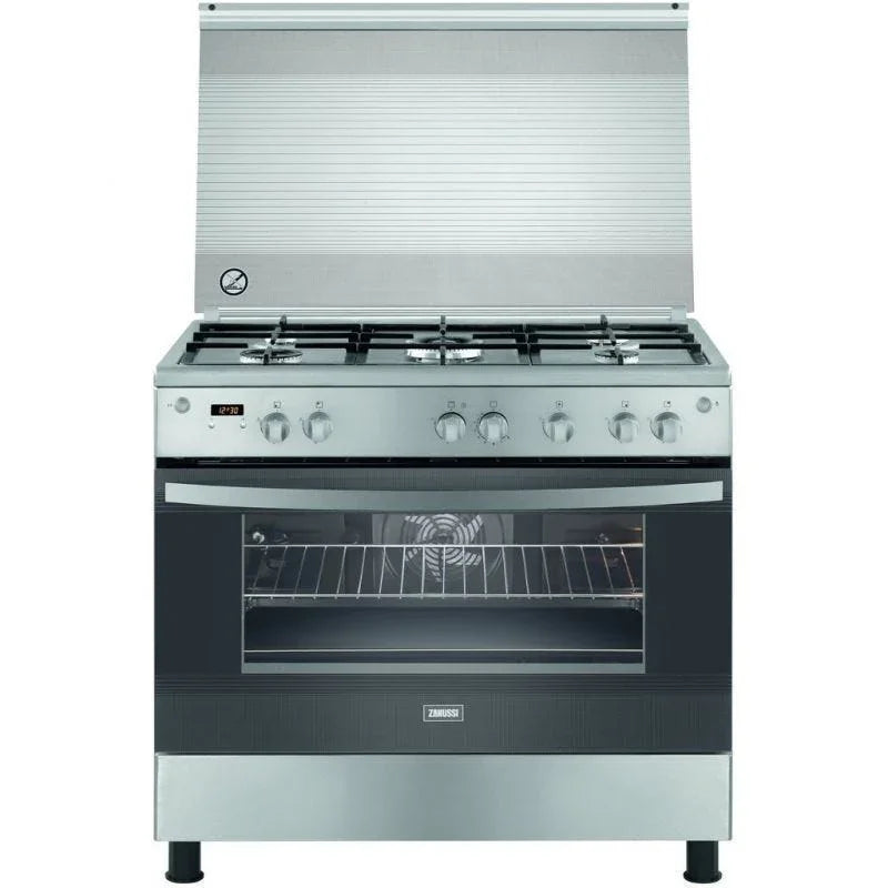 Zanussi Coolcast Gas Cooker, 5 Burners, 90 cm, Stainless Steel - ZCG94396XA - ESTORES