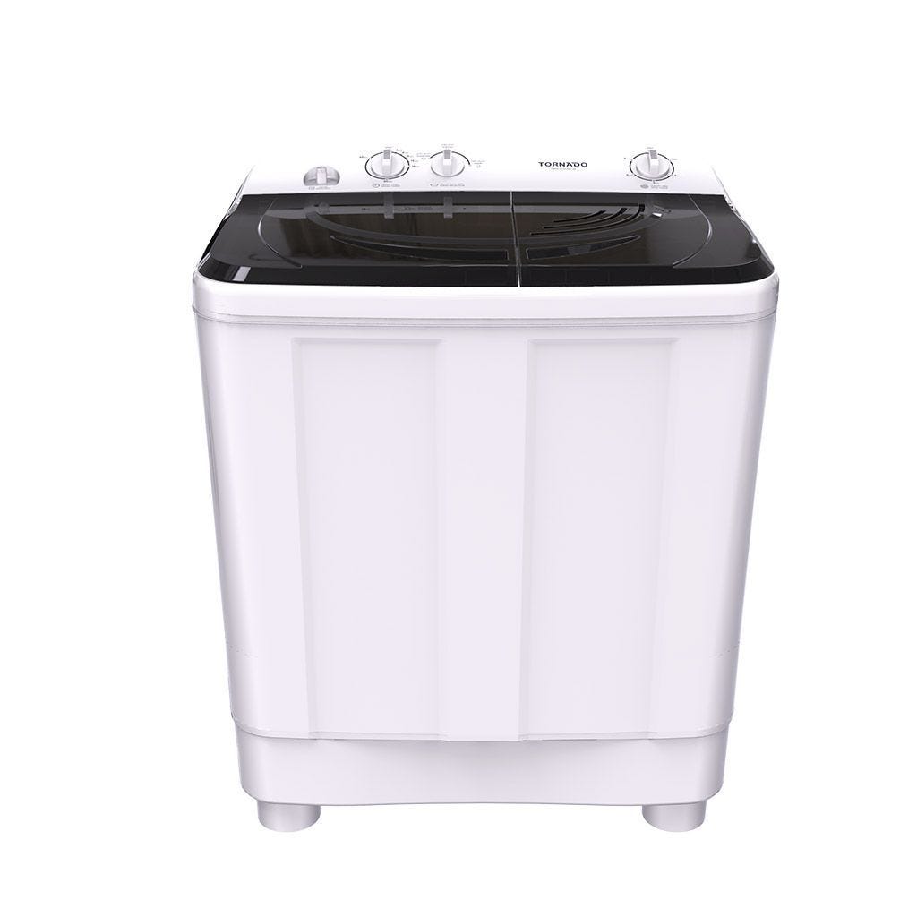 TORNADO Top Load Half Automatic Washing Machine, 7 kg, White Black - TWH-Z07DNE-W