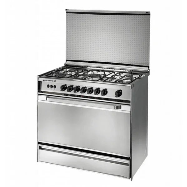 Universal Turbo Gas Cooker, 5 Burners, 90 cm, Stainless Steel - ESTORES Main image