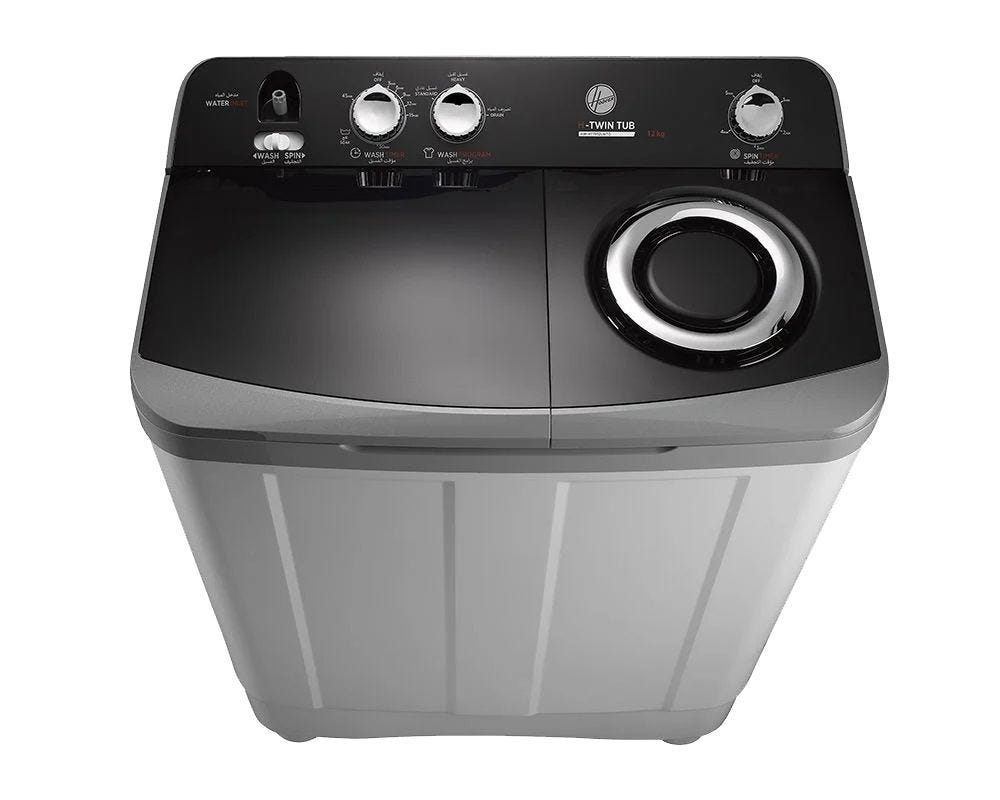 Hoover Twin Tub Top Load Half Automatic Washing Machine, 12 Kg, Silver - HW-HTTN12LSTO