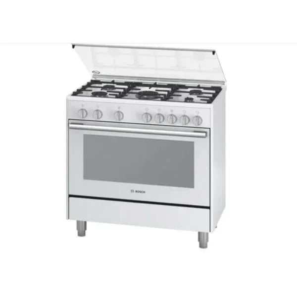 Bosch Serie 2 Gas Range Cooker, 5 Gas Burners, 90 cm, White - HSG736227M - ESTORES