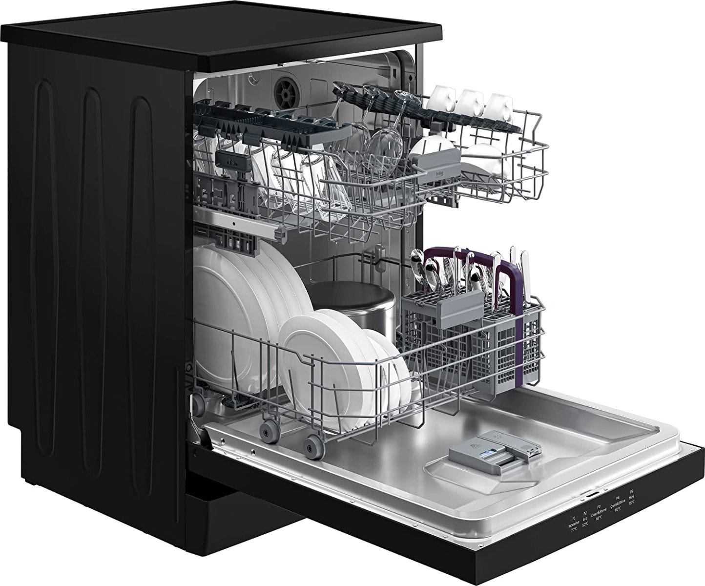 Beko Digital Dishwasher, 14 Place Settings, 5 Programs, Black - BDFN15420B