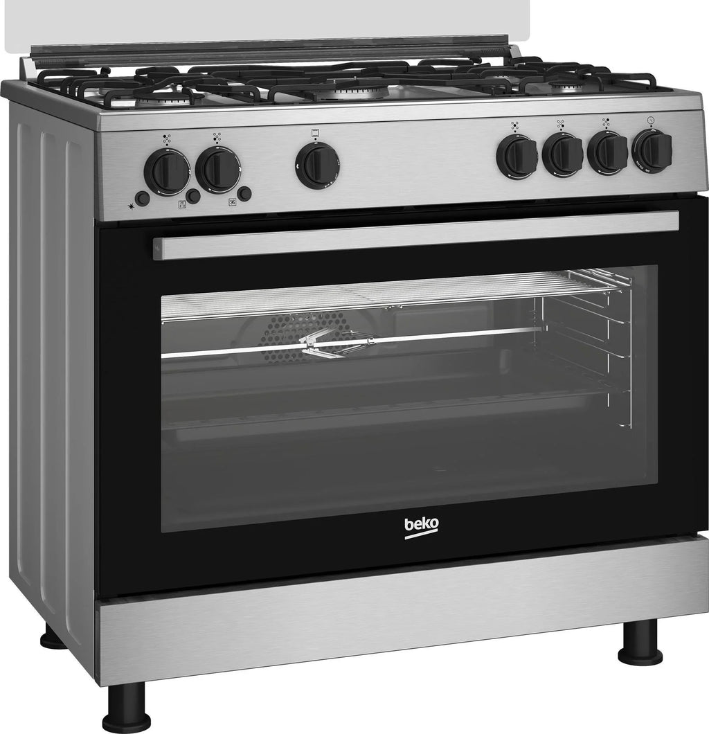Beko Gas Cooker, 5 Burners, 90 cm, Stainless Steel - GGR 15115 DX NE - ESTORES