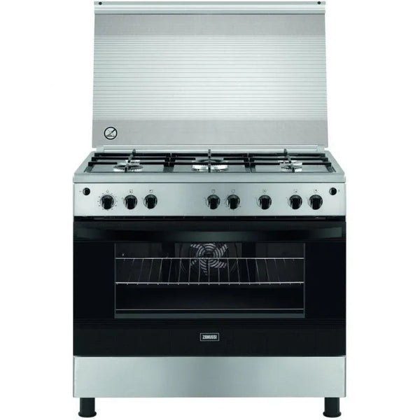 Zanussi Steel Plus Gas Cooker, 5 Burners, 90 cm, Stainless Steel - ZCG922A6XA - ESTORES