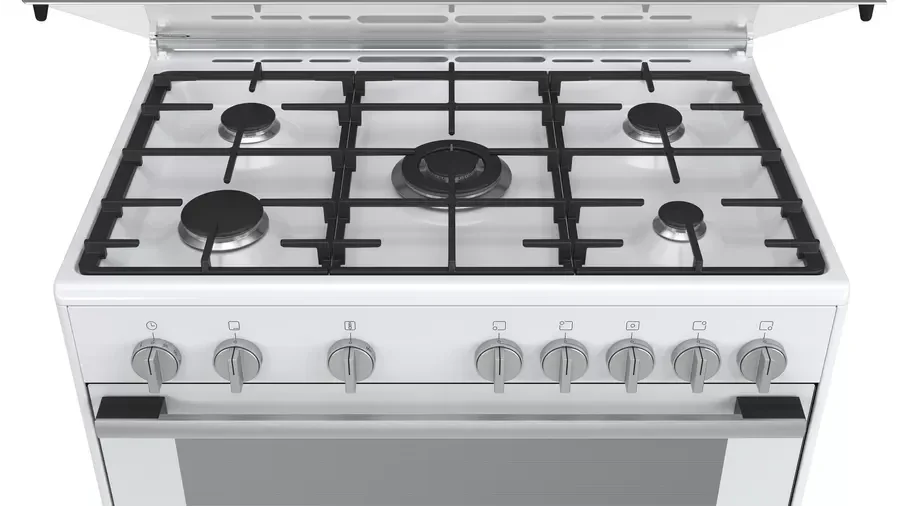 Bosch Serie 2 Gas Range Cooker, 5 Gas Burners, 90 cm, White - HSG736227M - ESTORES