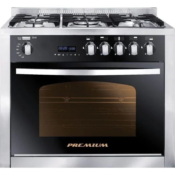 Premium Grand Chef Gas Cooker, 5 Burners, 90 cm, Stainless Steel Black- 6090SS-1GC-511-IDSP-GO-2W - ESTORES
