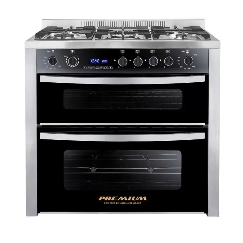 Premium Double Chef Gas Cooker, 90 cm, 5 Burners, Stainless Steel Black- 6090SS1GC511IDSPDV - ESTORES Main image