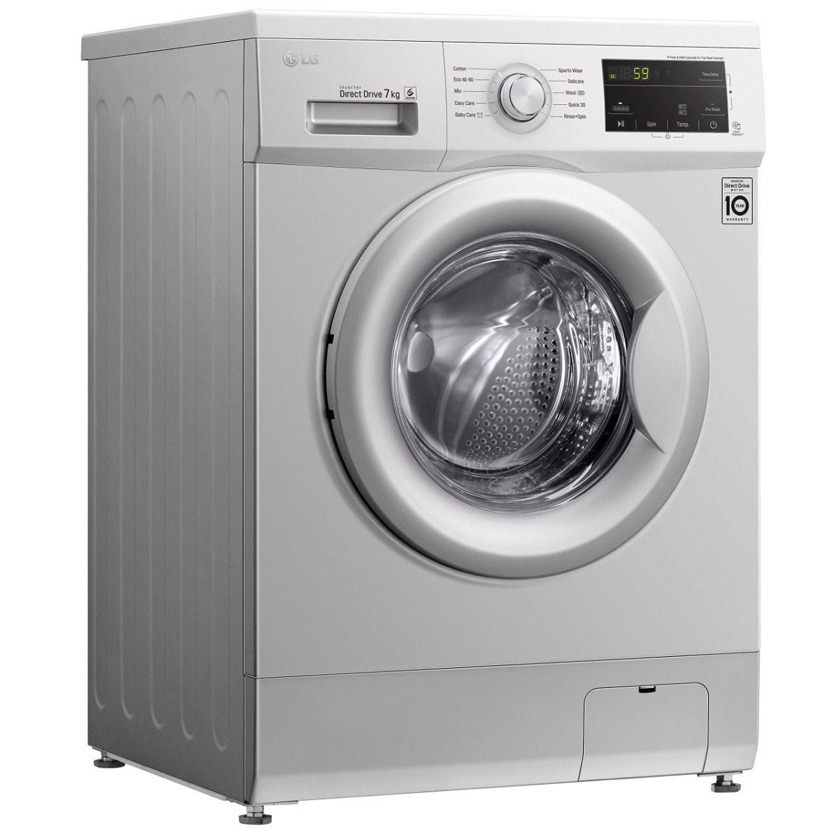 LG Front Loading Full Automatic Washing Machine With Direct Drive , 7 Kg , 6 Motions , Silver - Fh2J3Qdng5