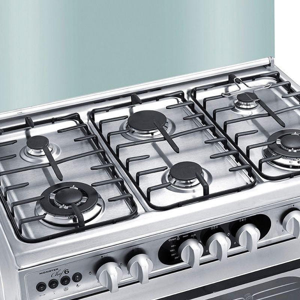 Unionaire Monster Chef Digital Gas Cooker, 6 Burners, 90cm, Silver - C69SSP2C511DSF2W6MOAL - ESTORES