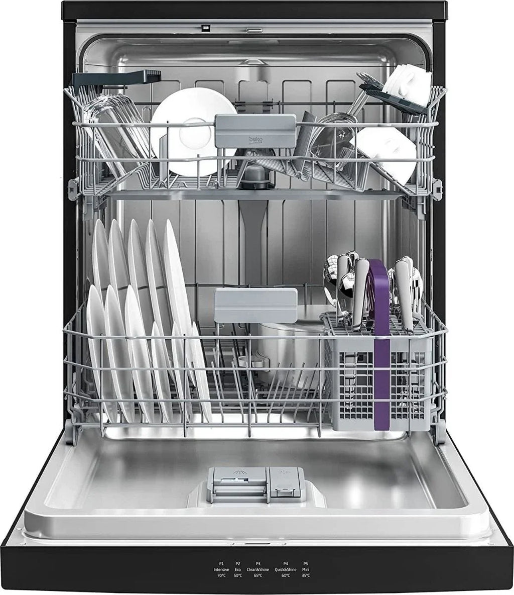 Beko Digital Dishwasher, 14 Place Settings, 5 Programs, Black - BDFN15420B - ESTORES