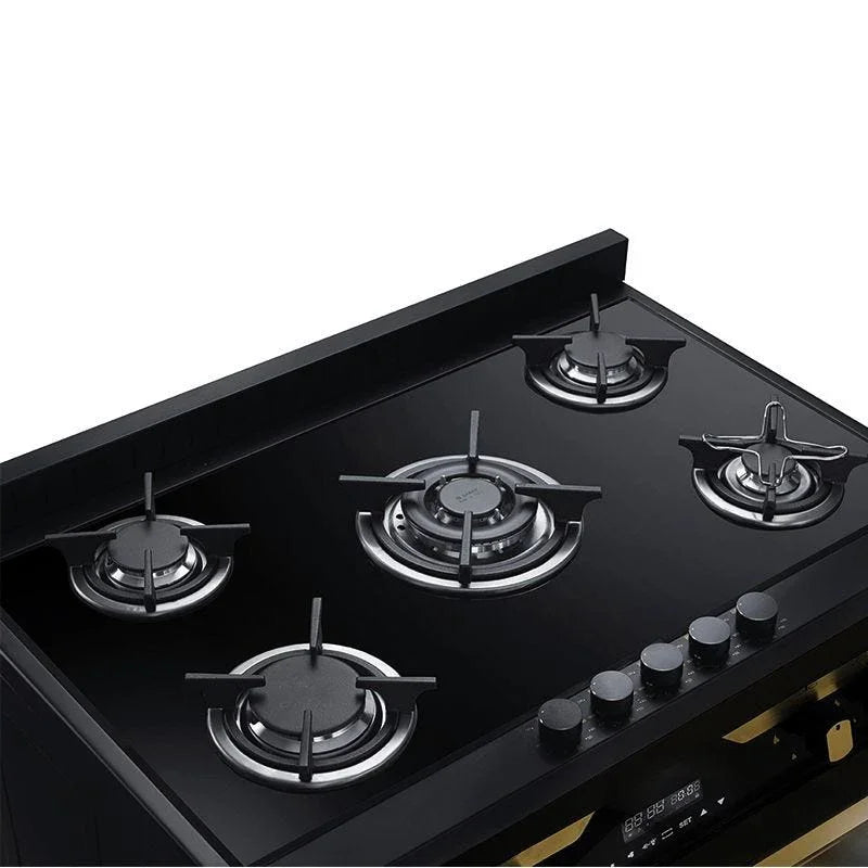 Unionaire i-Chef Golden Edition VIP Digital Gas Cooker, 5 Burners, 90 cm, Black Gold - C69GB-1GC-383-IDSP-S-PC-2W-AL - ESTORES